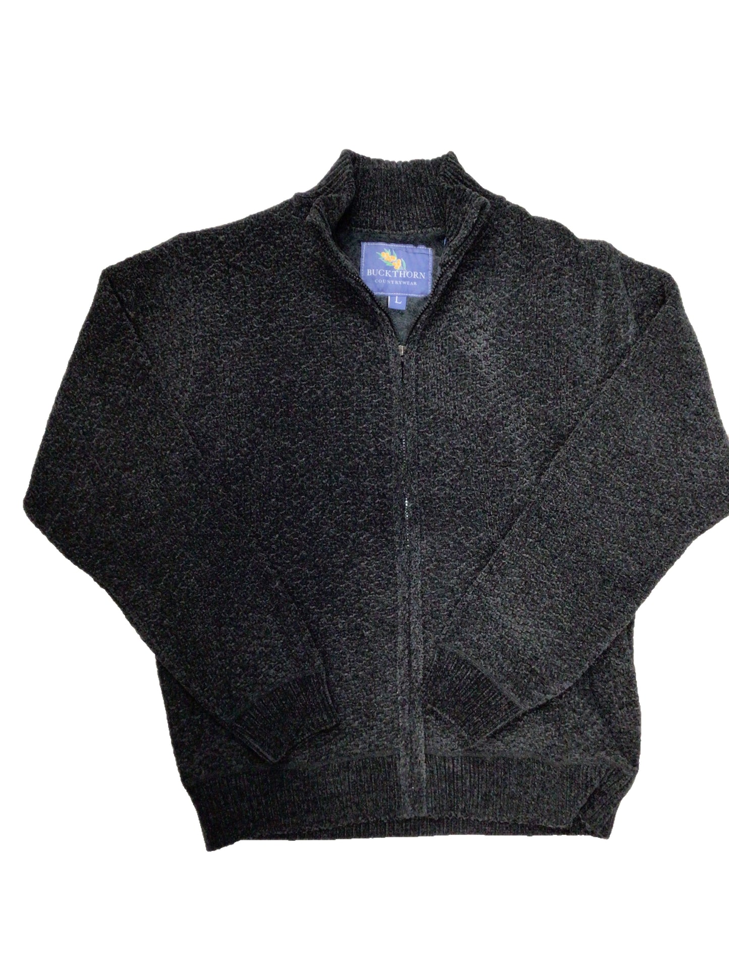 Full Zip Fur Lined Chenille Charles Norton Sweater Cardigan Navy/Grey and Taupe