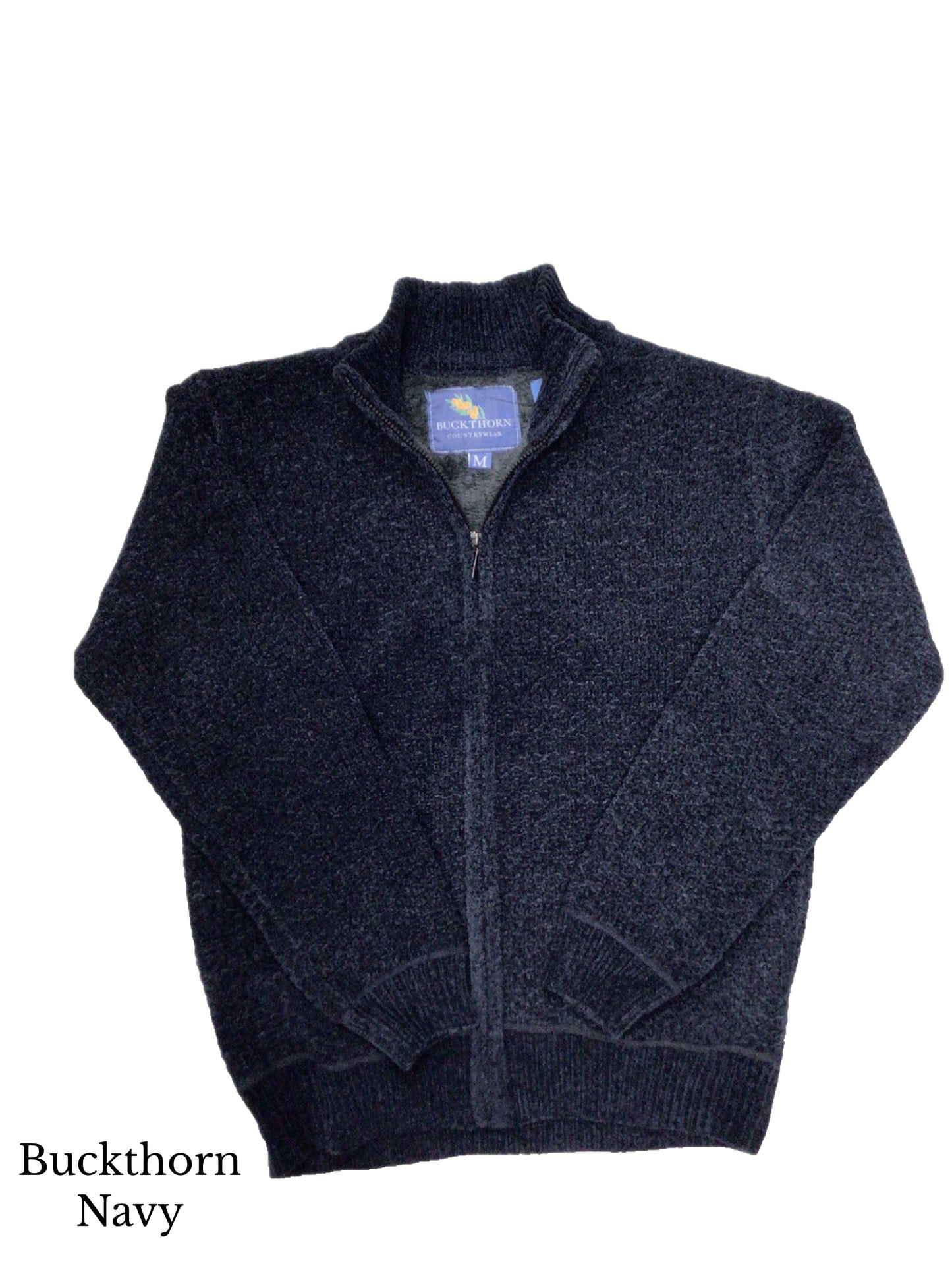 Full Zip Fur Lined Chenille Charles Norton Sweater Cardigan Navy/Grey and Taupe
